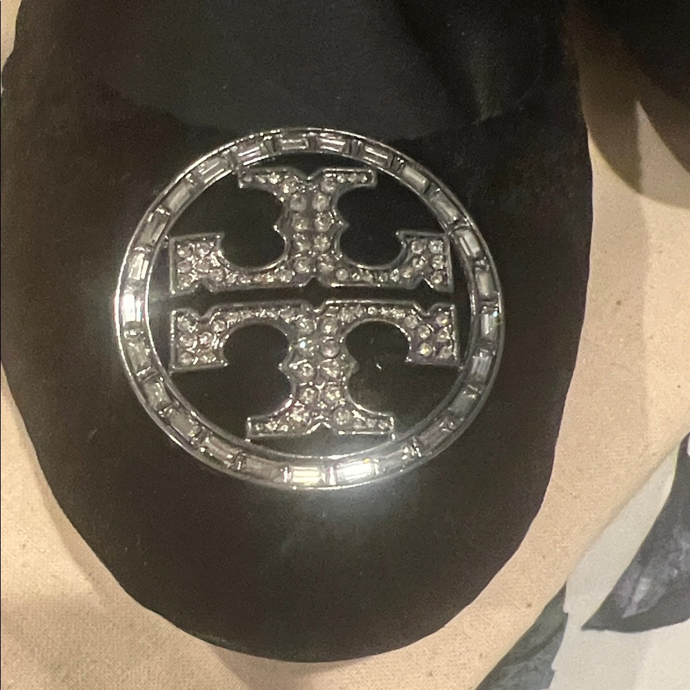 Tory Burch Black Velvet, with Gunmetal and Crystals. 8.5
